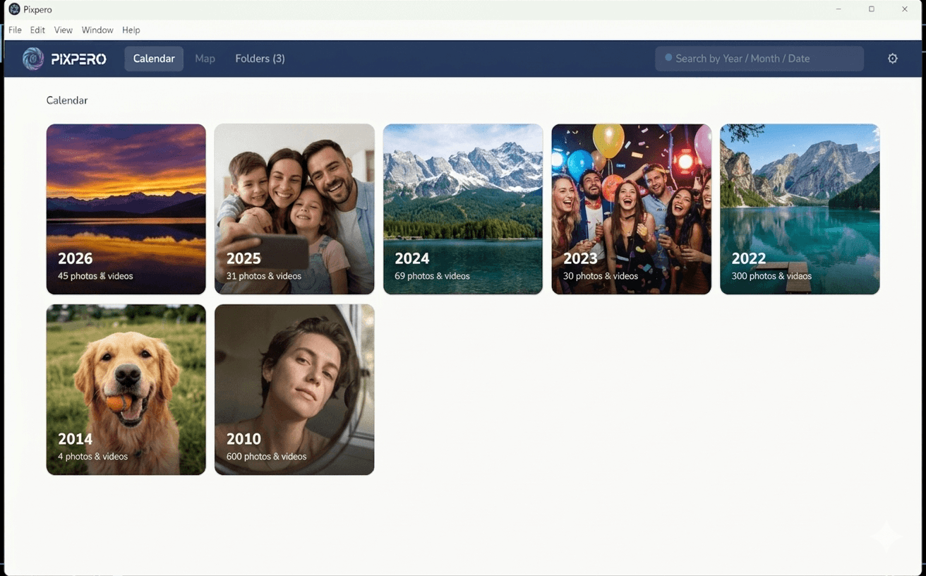 Pixpero — browsing photos by year