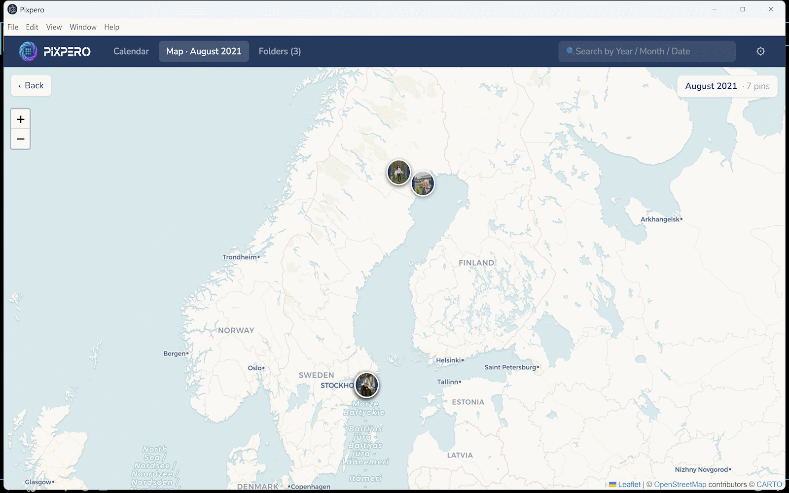 Pixpero — Map view showing photos pinned to locations